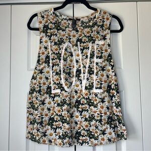 Forever 21 Floral Print Tank Top with Graphic Text